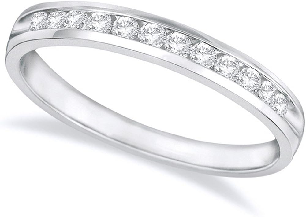 1/2 Carat (ctw) 14K White Gold Round Diamond Ladies Channel Set Half-Way Semi-Eternity Wedding Anniversary Stackable Ring Band Premium Collection
