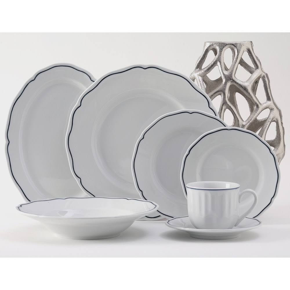 Tuxton Charleston Por.Wh.Scalloped Blue Band 9-Inch Plate, Pack of 24