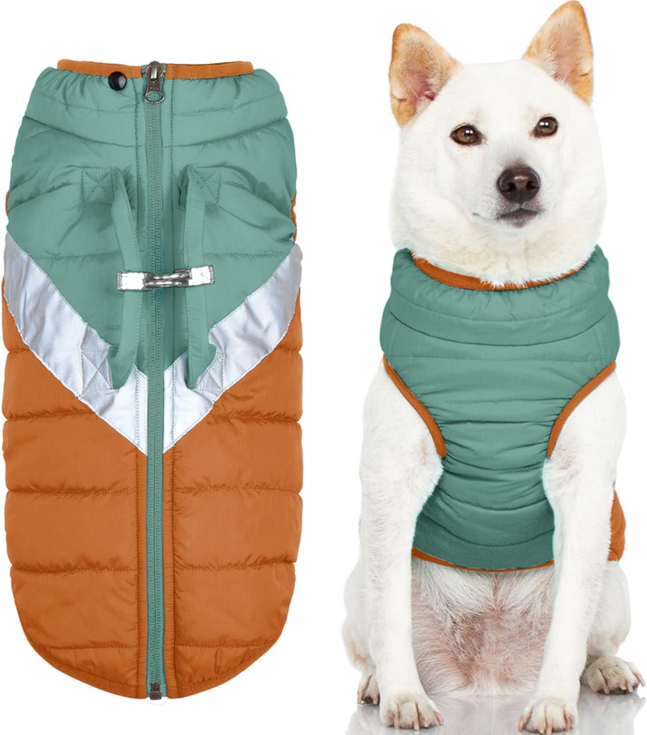 Gooby Mountaineer Dog Jacket - Sand, Medium - Warm Zip Up Coat with Lift Handle and Dual O Ring Leash - Winter Water Resistant Small Dog Sweater - Dog Clothes for Small Dogs and Medium Dogs