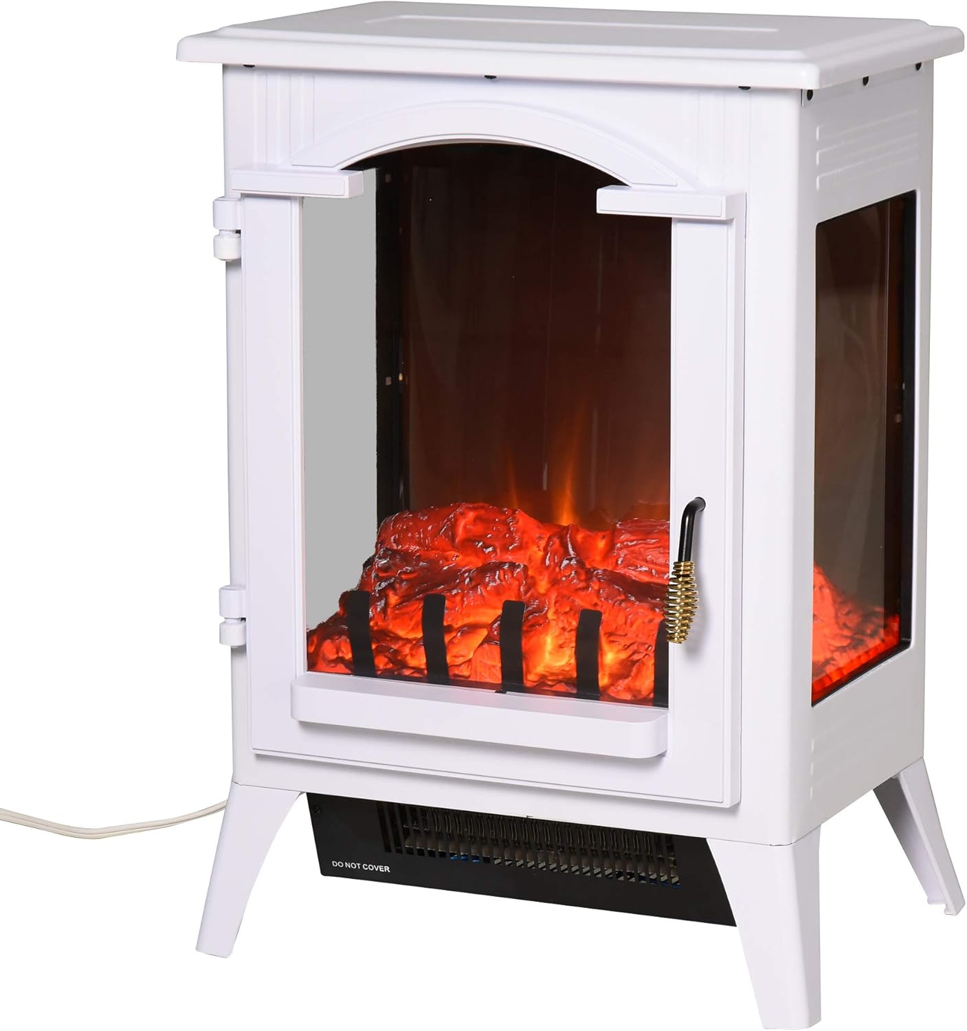 HOMCOM 750W/1500W Electric Fireplace Heater, Freestanding Fireplace Stove with Realistic LED Faux Flame Effect, White