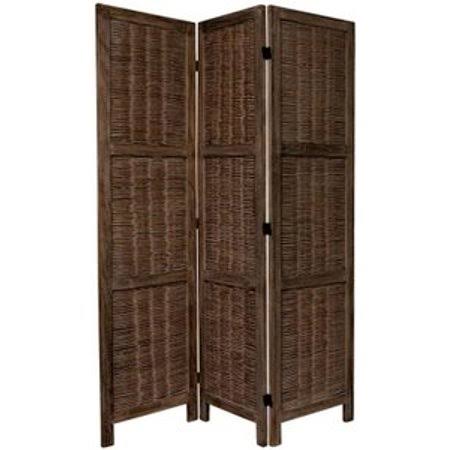 Legacy Decor 3 Panel Wood and Bamboo Screen Room Divider with A Weave Design, Espresso Color