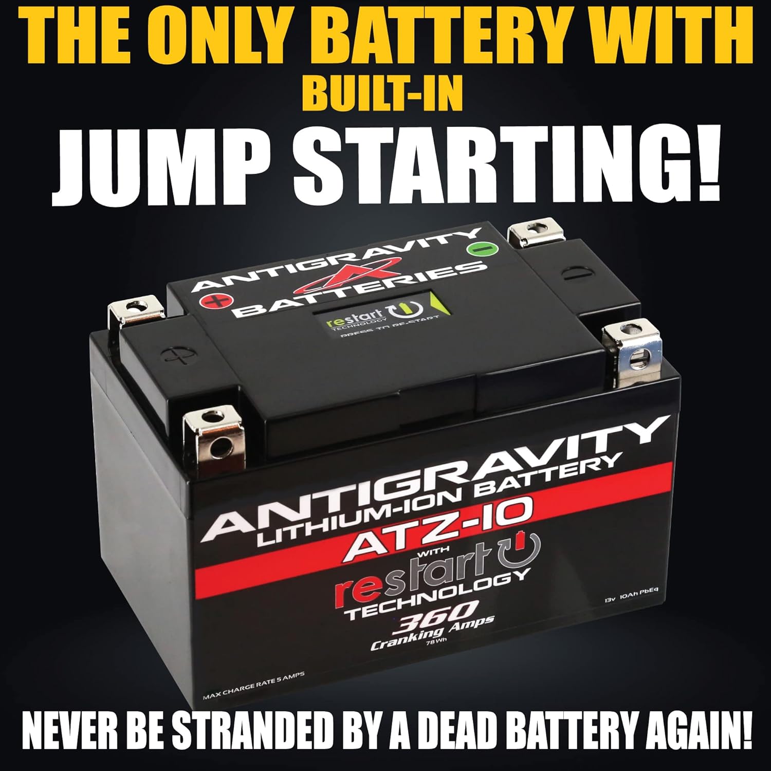 Antigravity ATZ-10 Performance Lithium Motorcycle Powersport Battery with Built-In Jump Starting. 6.1Ah, Replaces YTZ10, YTZ12, YTZ14, YTX9, YTX7A Yamaha, Honda, Kawasaki, Suzuki