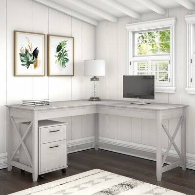 Cyra L-Shaped Credenza Desk Beachcrest Home Color: Linen White Oak