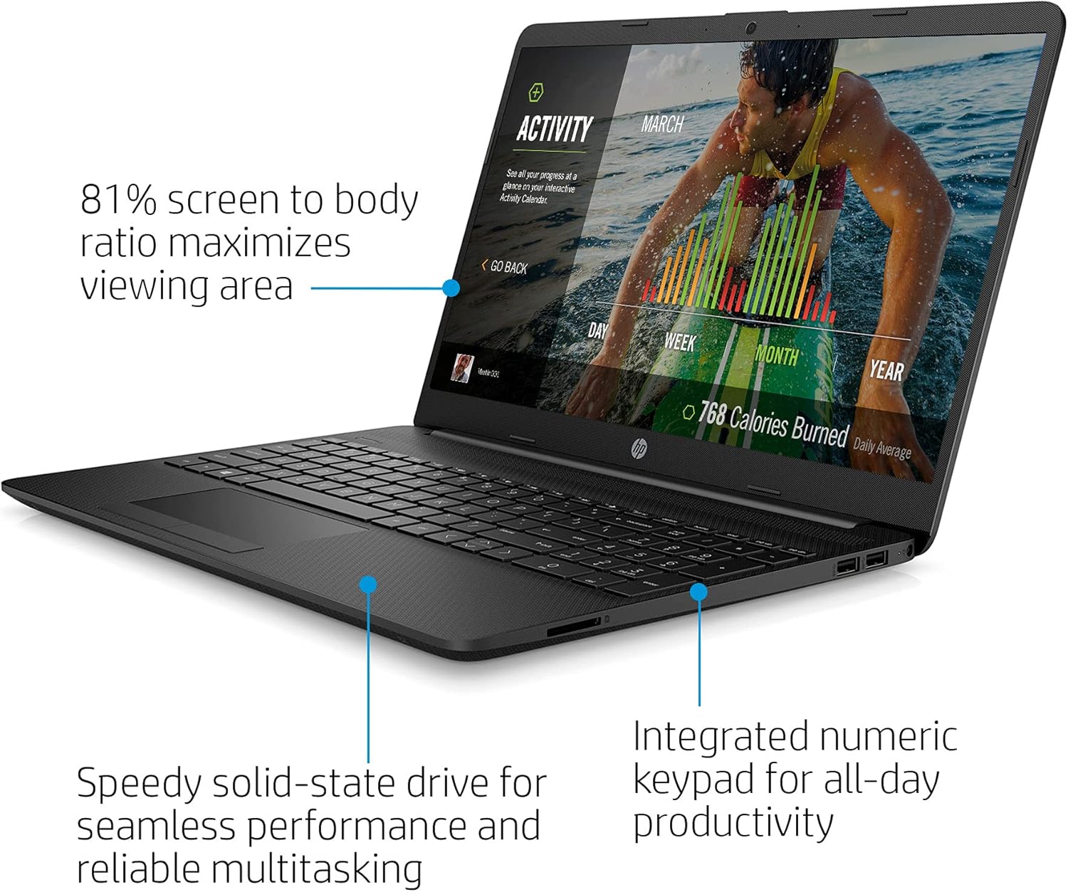 Newest 2021 HP 15.6 FHD IPS Laptop, Celeron N4020, 8GB RAM, 128GB SSD, Black, Type C, HDMI, Online Meeting, Windows 10 Home in S, Plues 1 Years Office 365