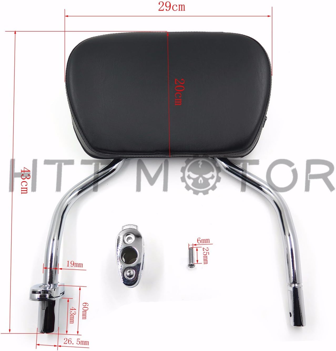 HTTMT MT501-007+T- Chrome Detachable SissyBar Pad Backrest Compatible with Harley FLRT Freewheeler 2015-2020