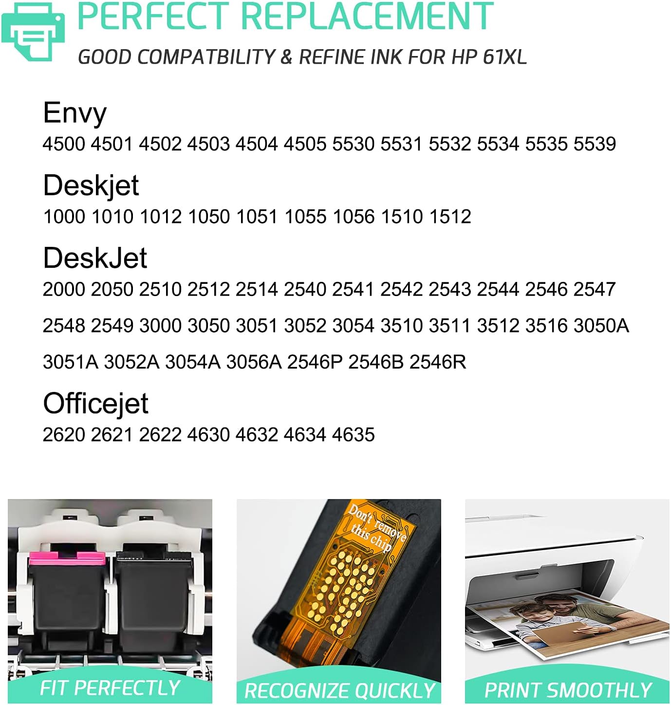 RETCH Remanufactured Ink Cartridges Replacement for HP 61 61XL Combo Pack for Envy 4500 Deskjet 1000 1056 1510 1512 1010 1055 OfficeJet 4630 Series Printer (2 Black + 1 Tri-Color) Pack of 2