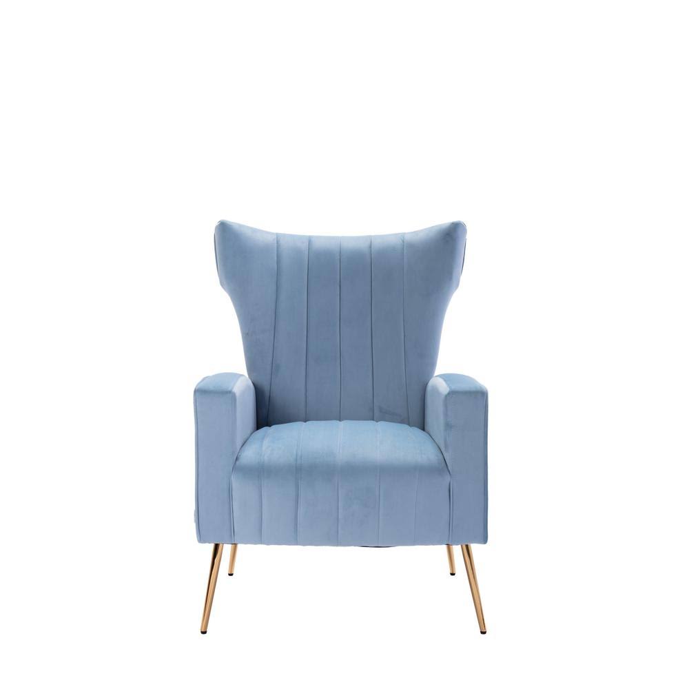 HOMEFUN Light Blue Velvet Wingback Chair with Golden Leg
