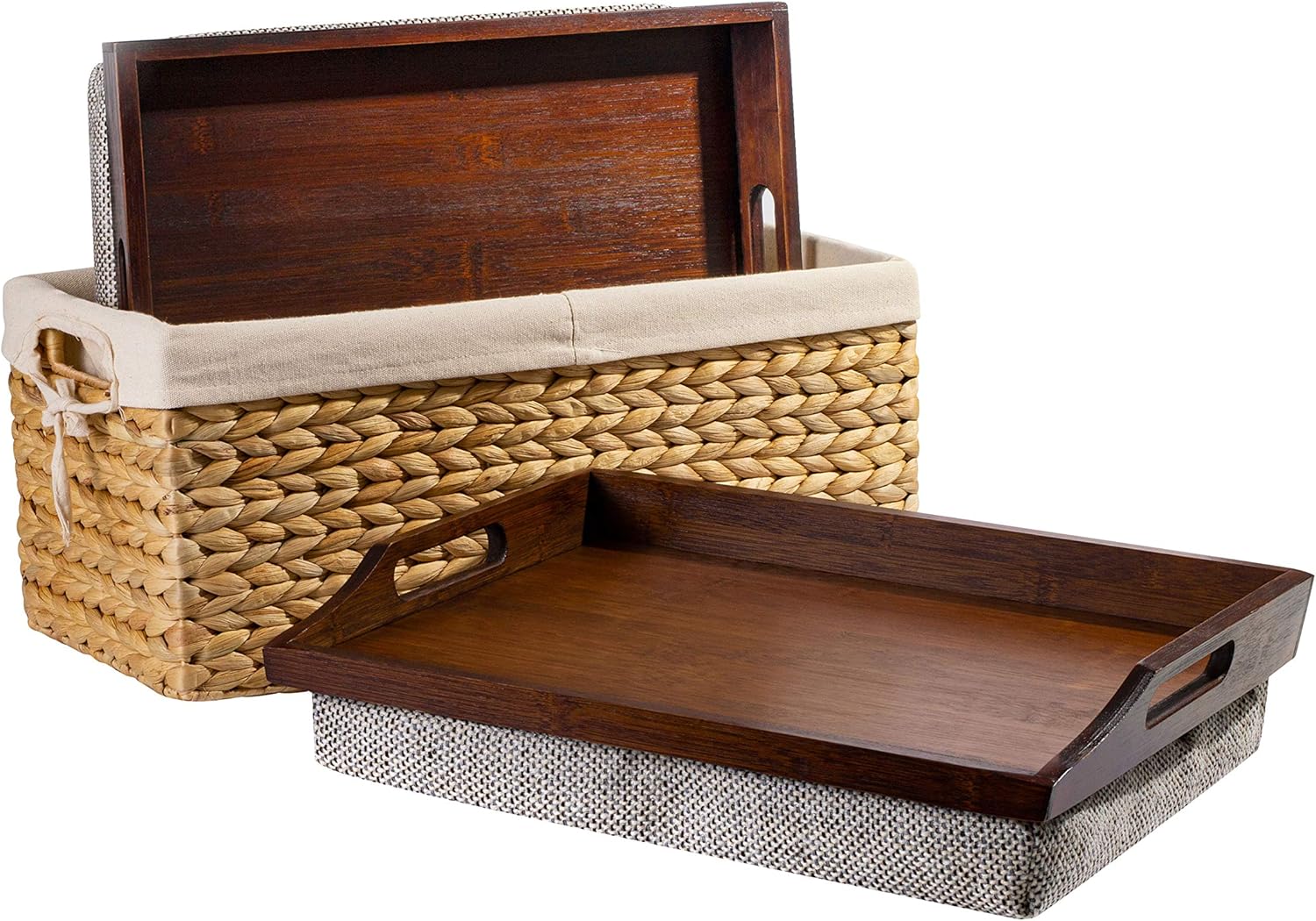 Rossie Home Bamboo Lap Trays with Basket Set - Espresso - Style No. 70102 Pack of 2