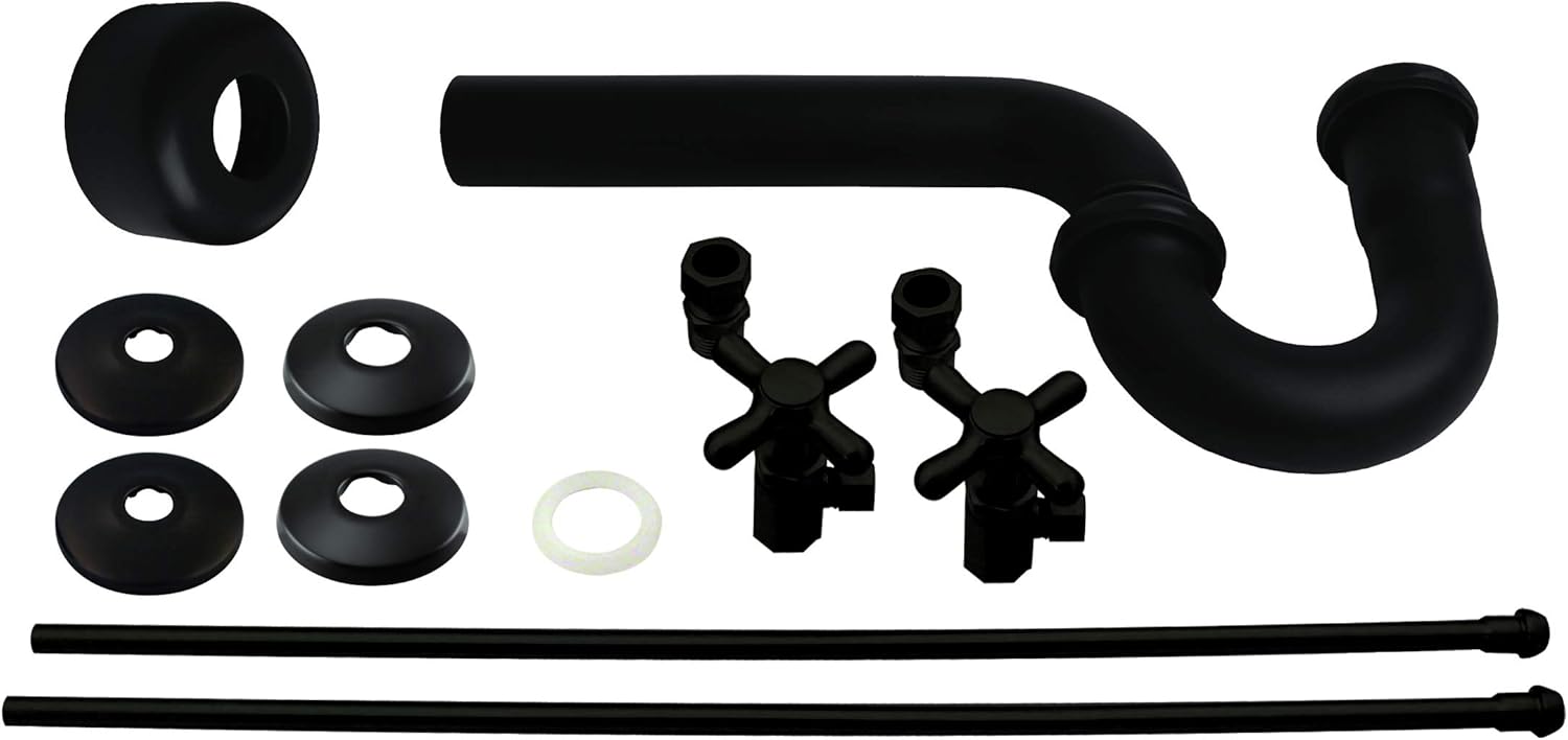 Westbrass Traditional Pedestal Lavatory Kit with Cross Handles, Matte Black, D1838L-62