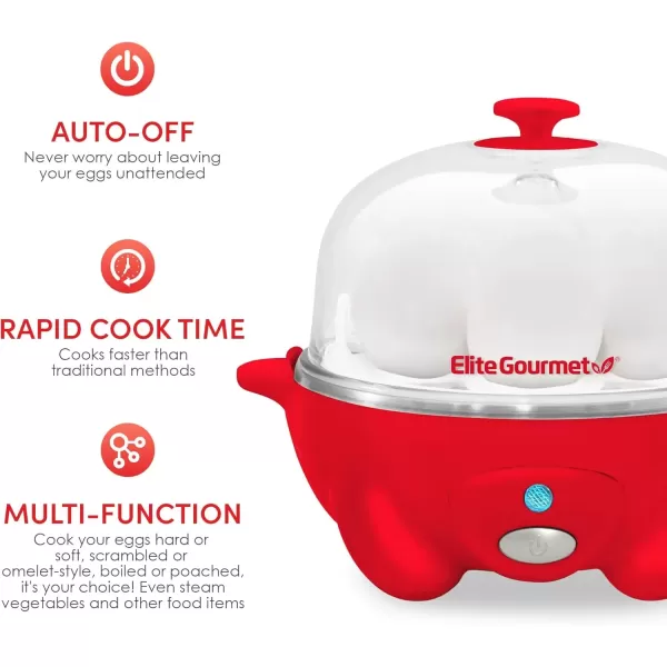 Egg Cookers Easy Electric 7 Egg Capacity Cooker, Poacher, Omelet Maker, Scrambled, Soft, Medium, Hard Boiled with Auto Shut-Off and Buzzer, BPA Free(Red)