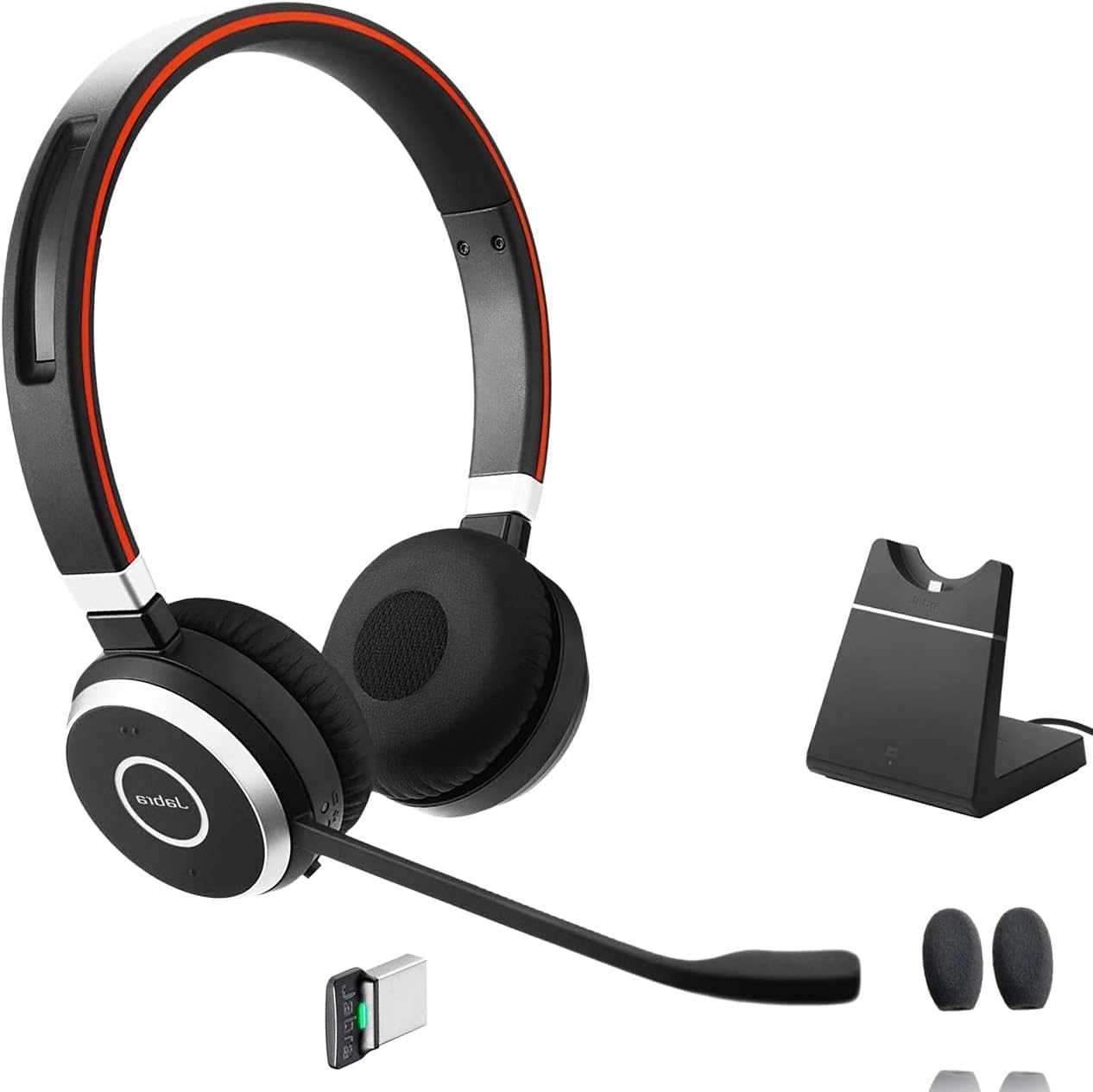 Jabra Evolve 65 Stereo Noise-Cancelling Headset with Link 370 USB Adapter and Charging Stand - Black, MS Optimized (New)