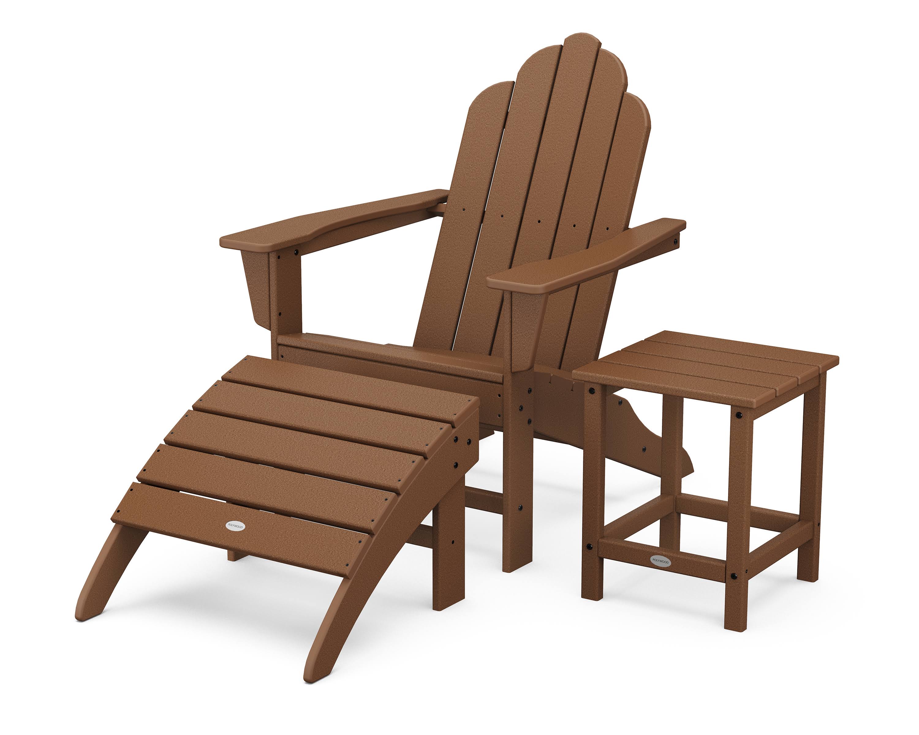 POLYWOOD Long Island Adirondack Chair 3-Piece Set in Teak