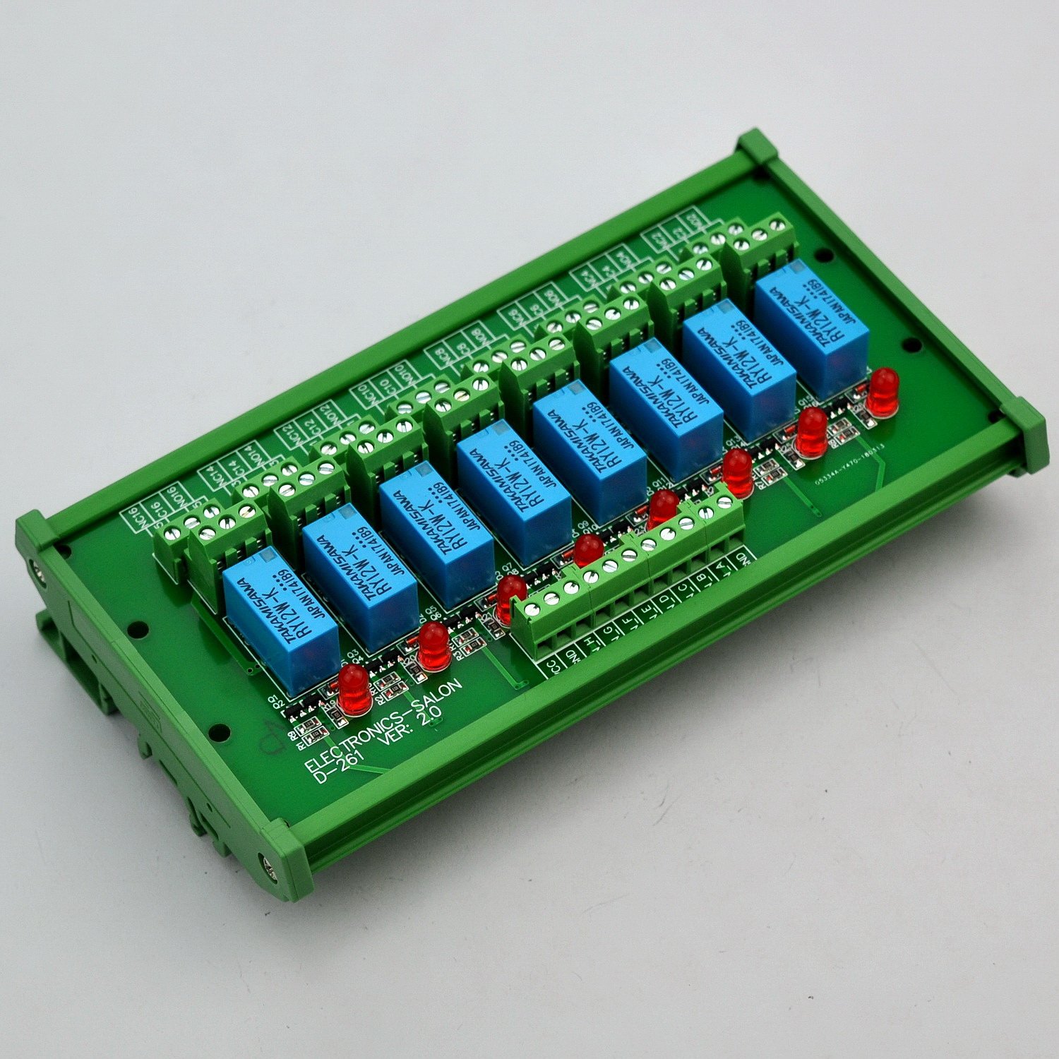Electronics-Salon DIN Rail Mount 8 DPDT Signal Relay Interface Module. (Operating Voltage: DC 12V)