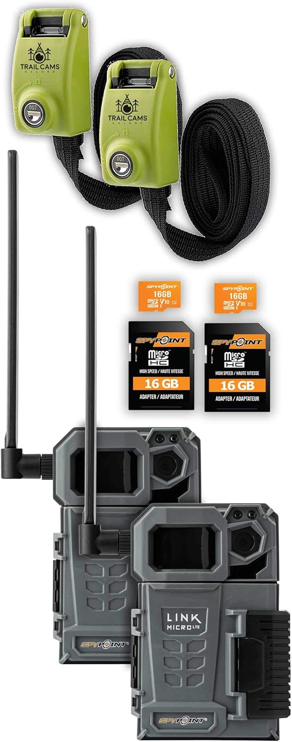 SPYPOINT Link-Micro-LTE Cellular Trail Camera Twin Pack with Two SD Cards and Two Reinforced Straps (AT&T (USA Nationwide))