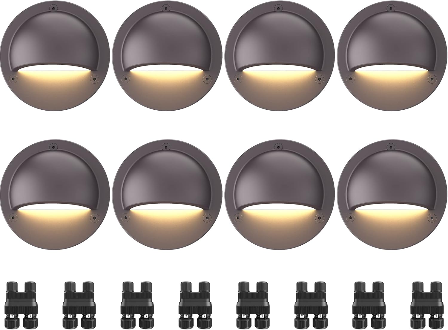 SUNVIE 12 Pack Low Voltage Deck Lights 5W LED Landscape Step Stair Lights Outdoor with Fastlock2 Wire Connector 3000K 12-24V Accent Lighting for Garden Post Fence 3.2FT ETL Listed Cord