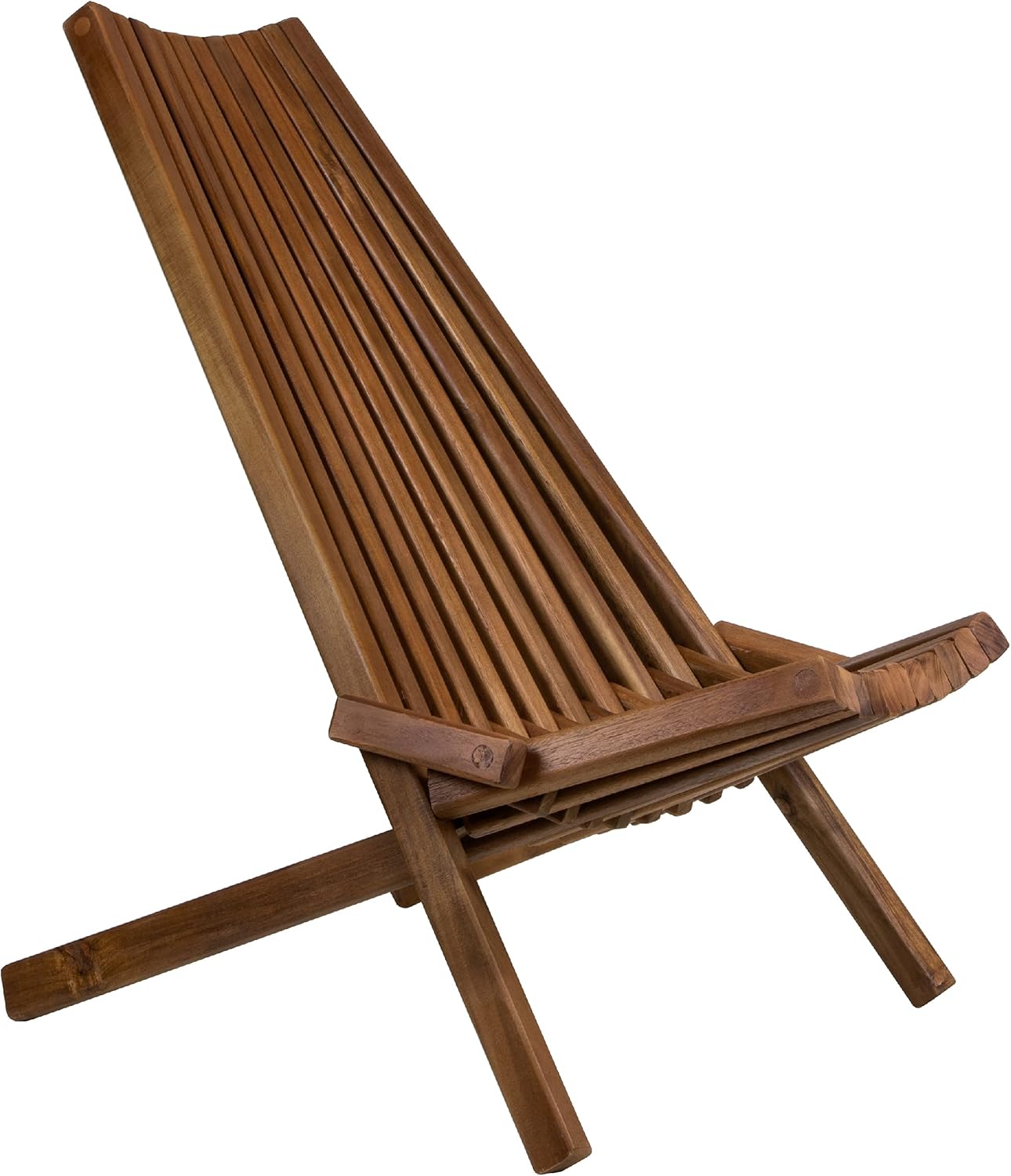 CleverMade Tamarack Folding Wooden Outdoor Chair - Foldable Low Profile Acacia Wood Lounge Chair for the Patio, Porch, Deck, Lawn, Garden or Home Furniture - Kentucky Stick Chairs - Cinnamon