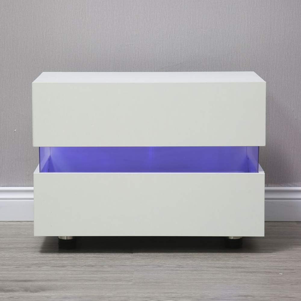 Night Stand Cabinet Modern LED Bedside End Table with 2 Drawers Storage Table Bedside Furniture High Gloss Multi-Colour LED USB Backlight for Home Hotel (Black)