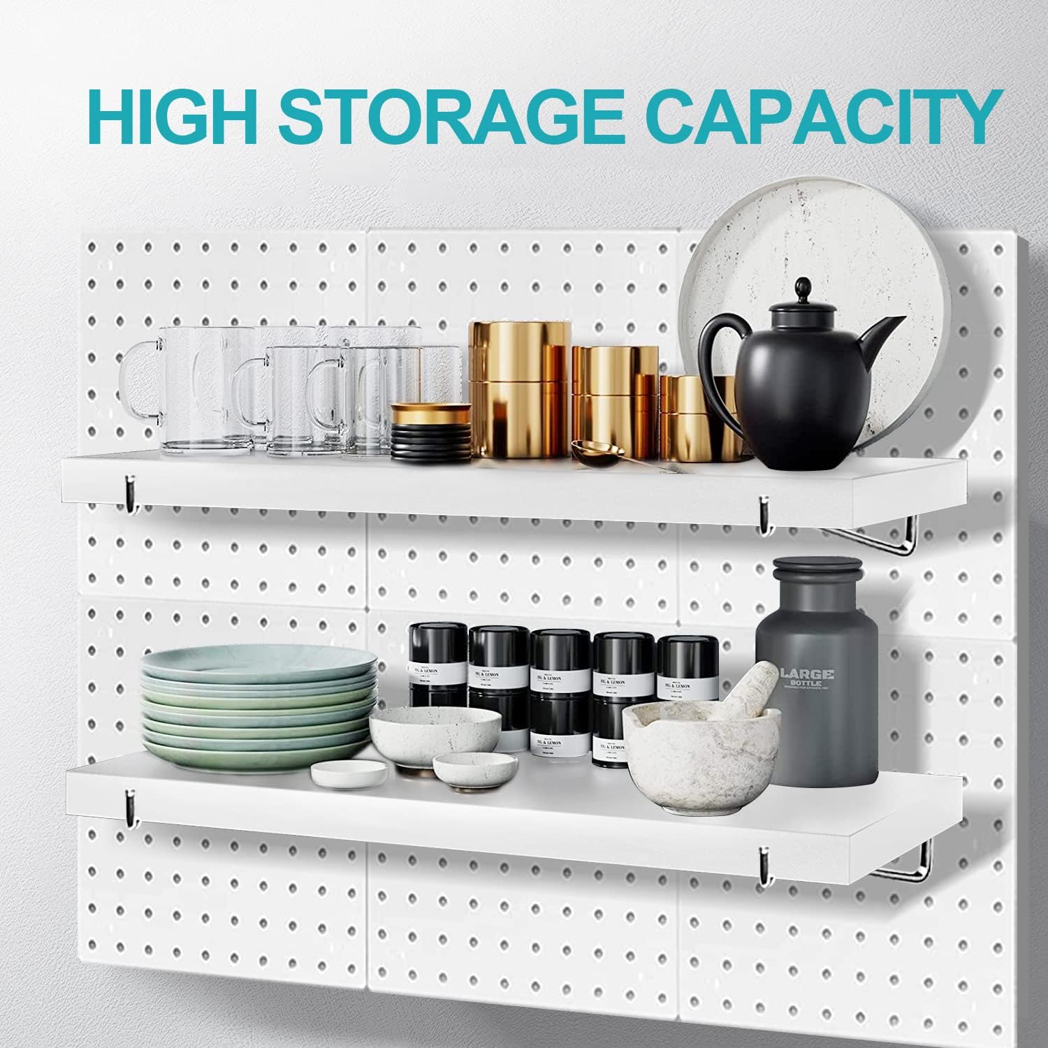 Pegboard Shelf Set, Pegboard Shelves with Steel Pegboard Brackets Pegboard Hooks, White Stain-Resistant Peg Board Organizer Shelves -Pegboard Accessories for Home,Garage,Nursery