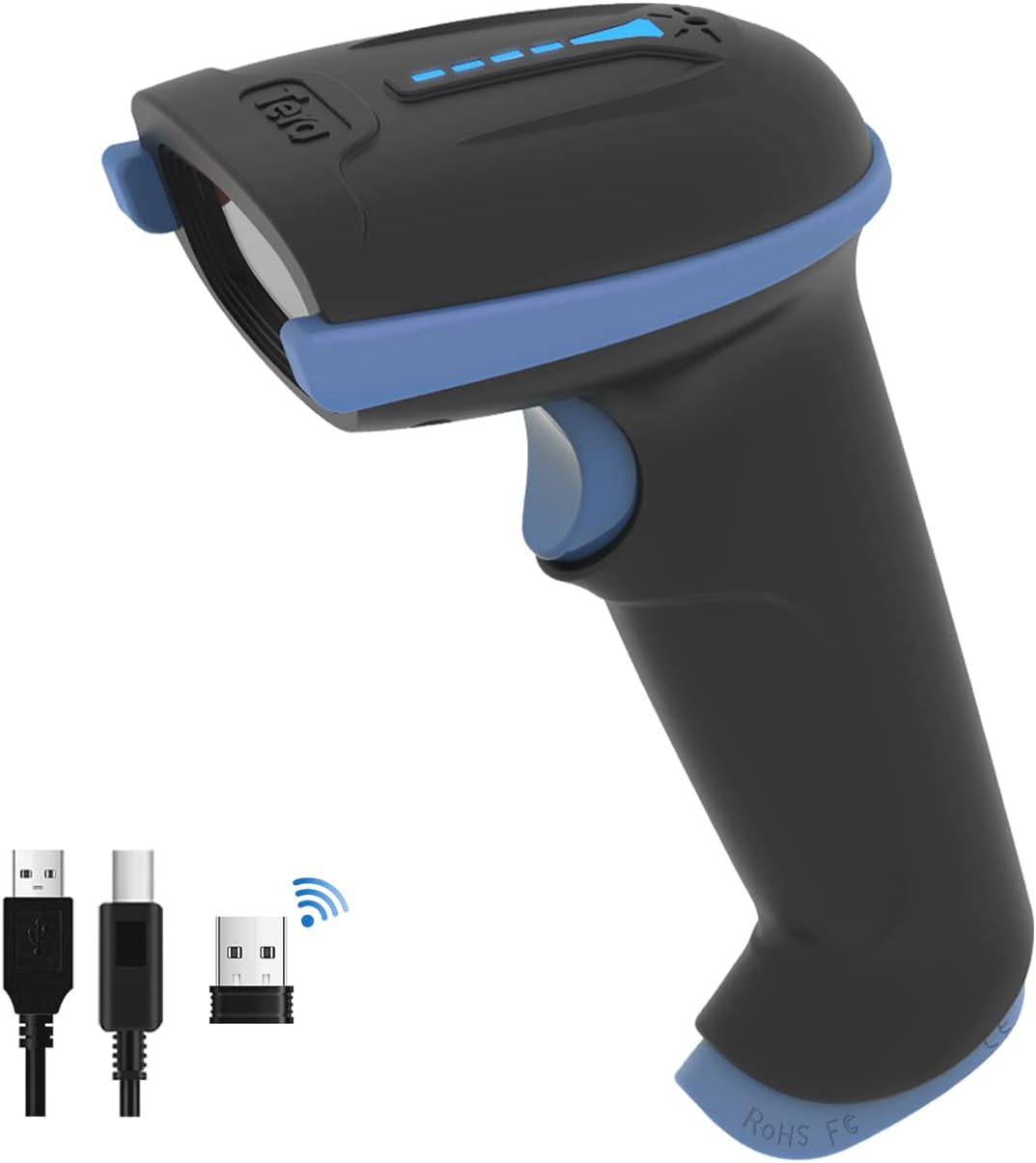 Tera Barcode Scanner Wireless and Wired with Battery Level Indicator 1D 2D QR Digital Printed Bar Code Reader Cordless Handheld Barcode Scanner Compact Plug and Play Model D5100 Pack of 2