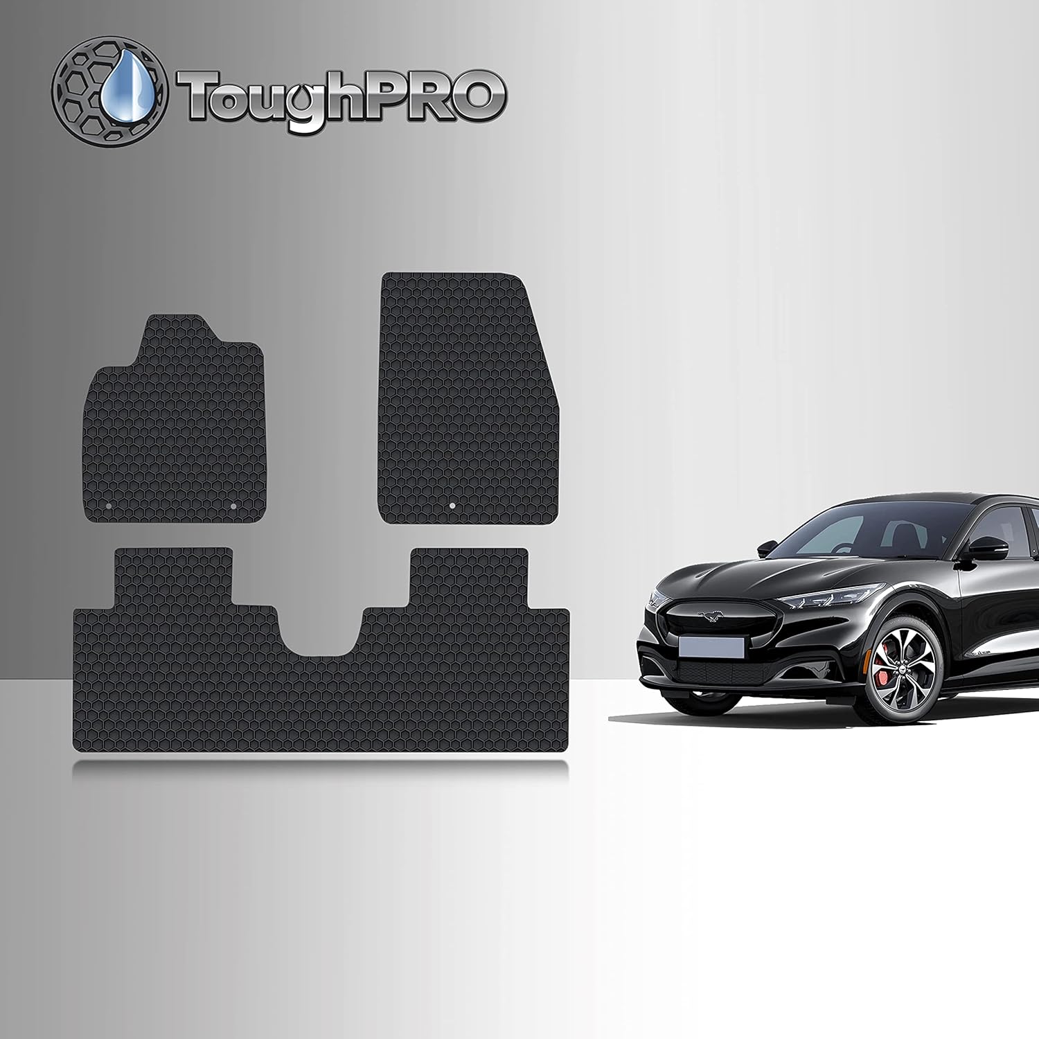 TOUGHPRO Floor Mats Accessories Set (Front Row + 2nd Row) Compatible with Ford Mustang Mach E All Weather Heavy Duty (Made in USA) Black Rubber 2021 2022 2023
