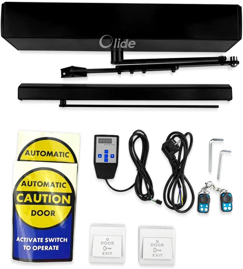 Olideauto Residential Automatic Swing Door Openers Black Color,Swing Open Door Operator Electric with 2PCS Hardwired Plastic Push Buttons