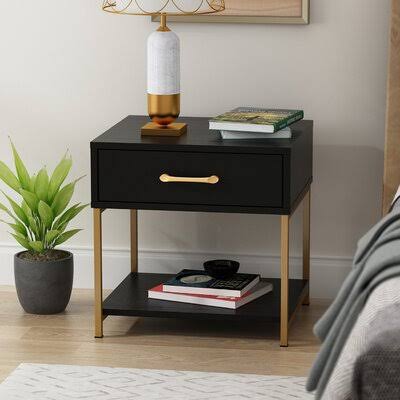 1-Drawer Rectangle Nightstand with Drawer u0026 Open Shelf Latitude Run Color: Black