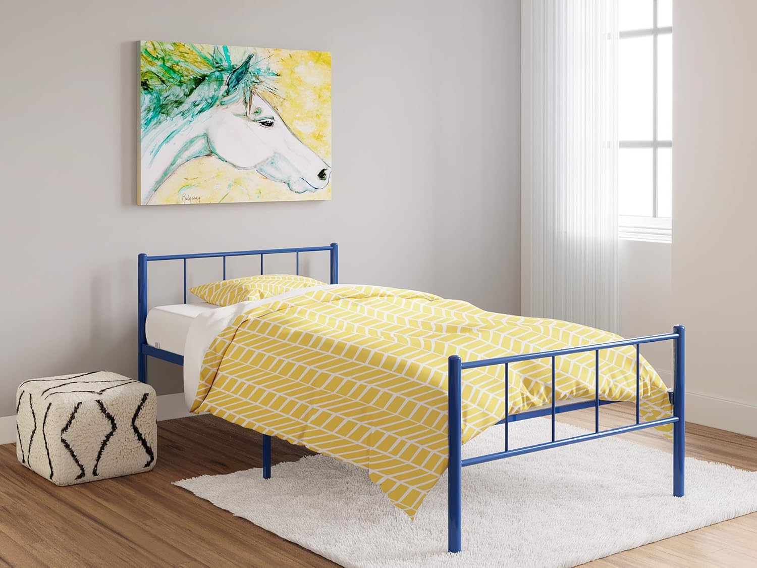 Rack Furniture Austin Steel Easy to Clean Twin Size Home Furniture Bedroom Kids Bed Frame and Headboard with 300 Pound Weight Capacity, Pink