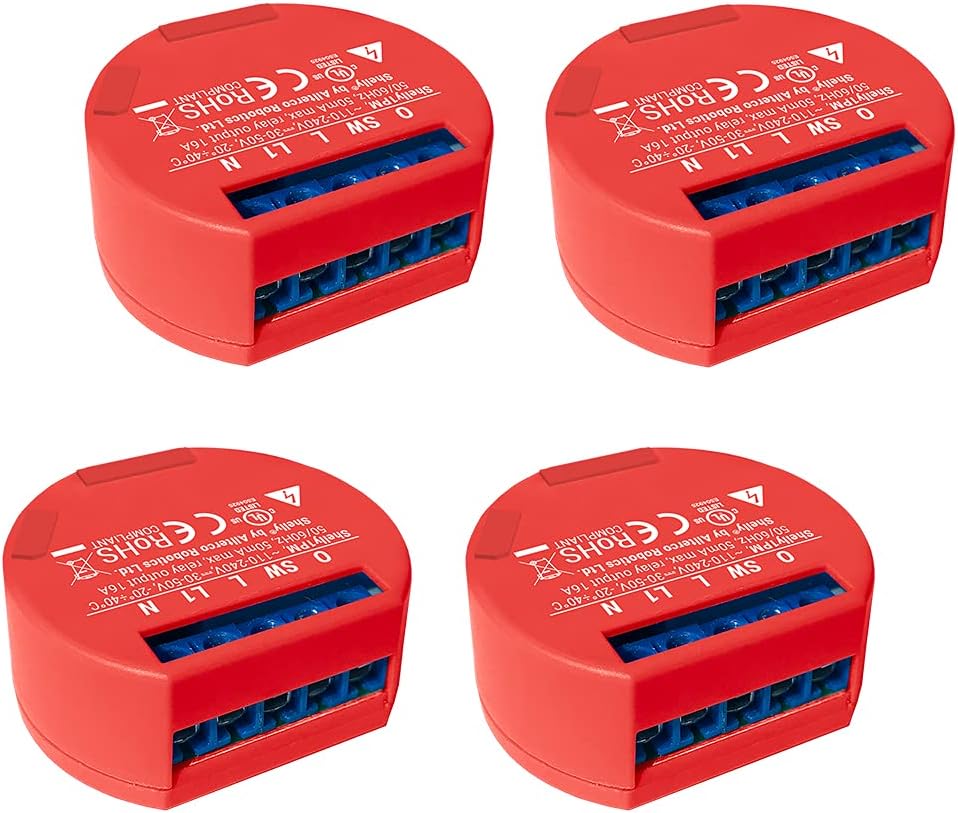Shelly 1 One PM Smart Relay Switch WiFi Open Source Wireless Home Automation iOS Android Application (4 Pack) UL Certified