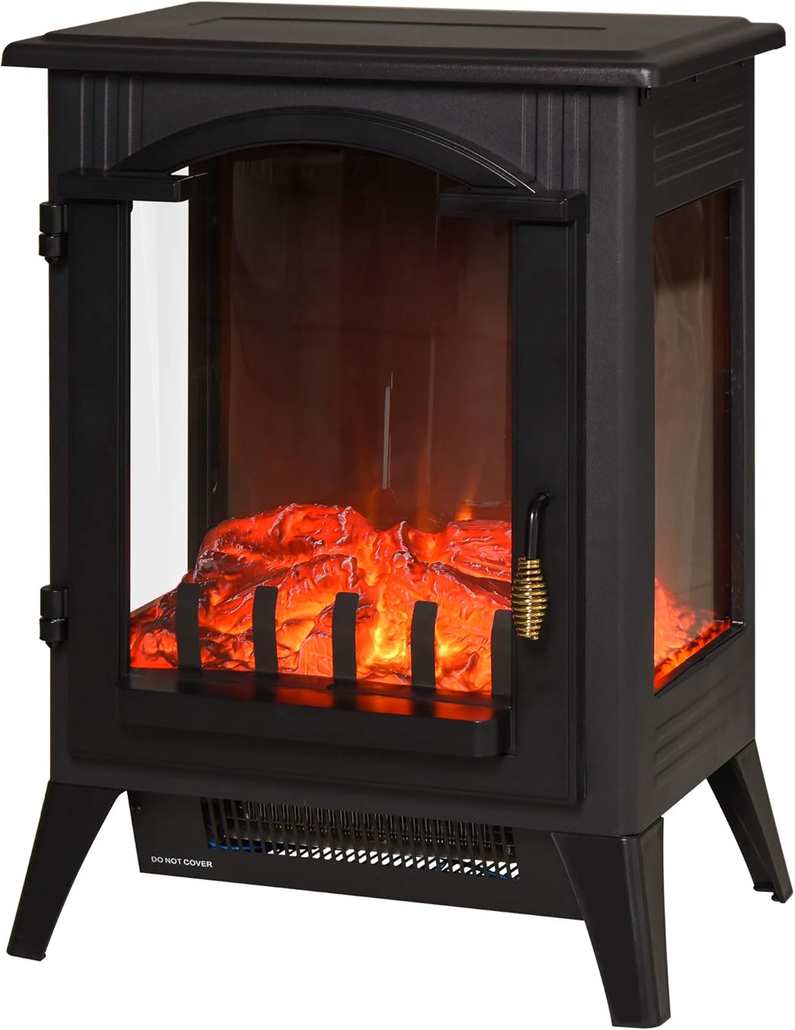 HOMCOM 750W/1500W Electric Fireplace Heater, Freestanding Fireplace Stove with Realistic LED Faux Flame Effect, Black