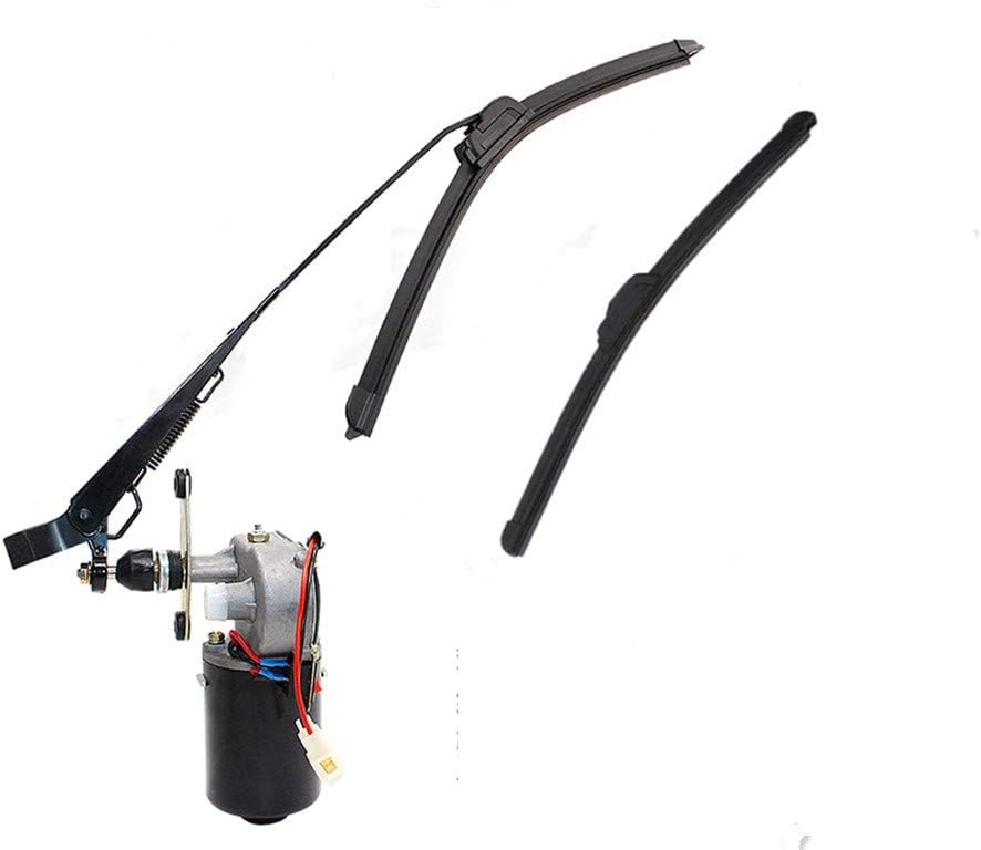 Qarmar Electric UTV Windshield Wiper Kit w/ 12v Motor Fits Hard Coated Polycarbonate Or Glass Windshields, Universal Windshield Wiper Arm,Blade Arm:350mm /Blade x2 : 350mm Pack of 2