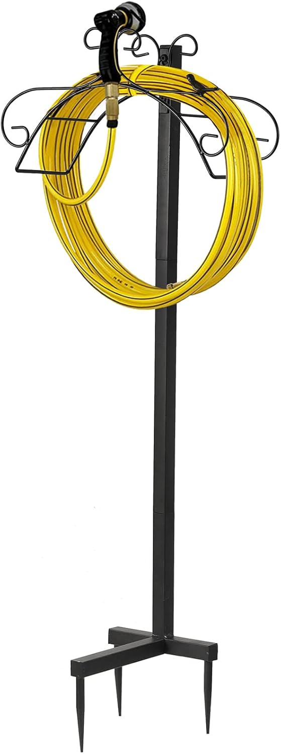 GARTOL Garden Hose Holder Stand Holds 125Ft Hose Detachable Rustproof Hose Hanger Heavy Duty Metal Decorative Water Hose Storage With Ground Stakes Free Standing For Garden Lawn Yard Outside Black Pack of 2