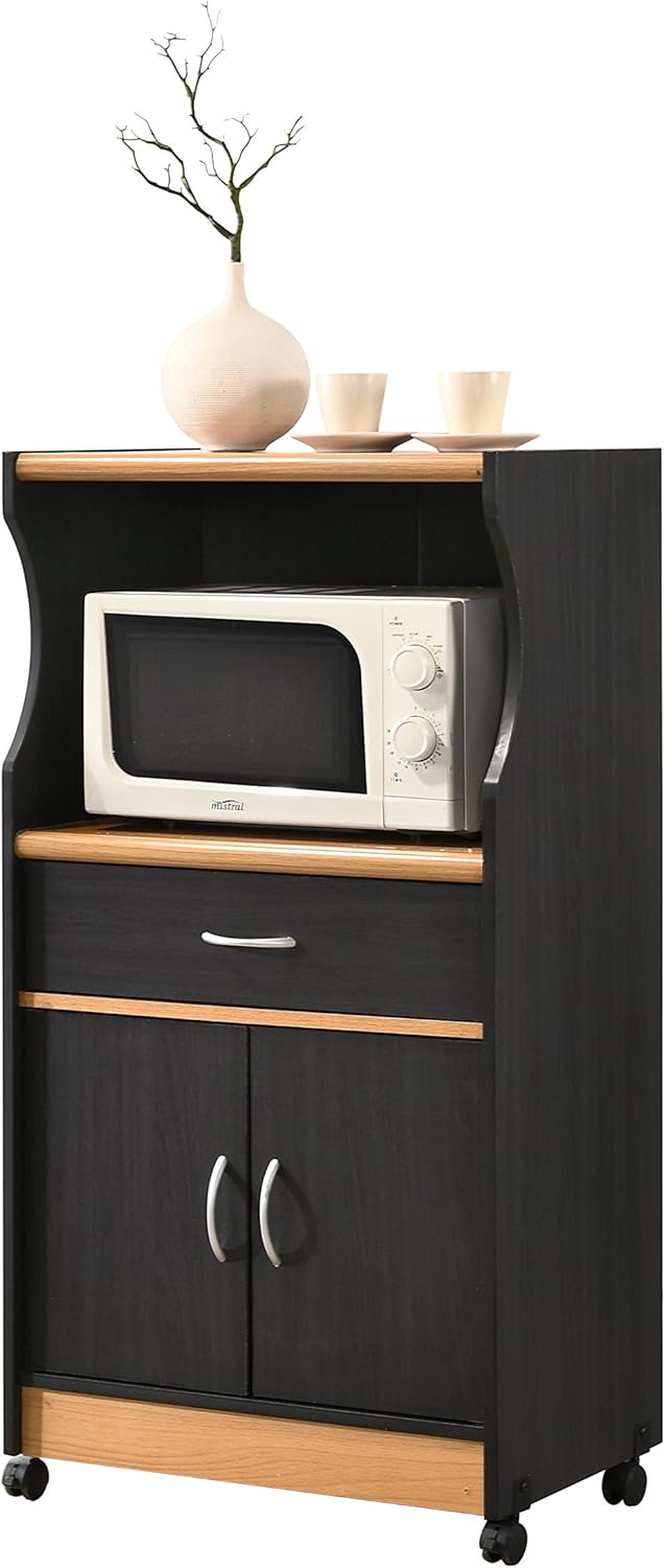 HODEDAH IMPORT Microwave Kitchen Cart, BLACK-BEECH