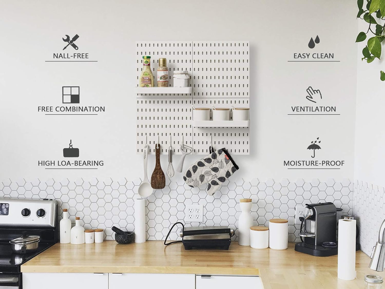 JoyBHole Pegboard Combination Kit with Shelf and Hooks No Punching for Garage Kitchen Living Room Bathroom office 22