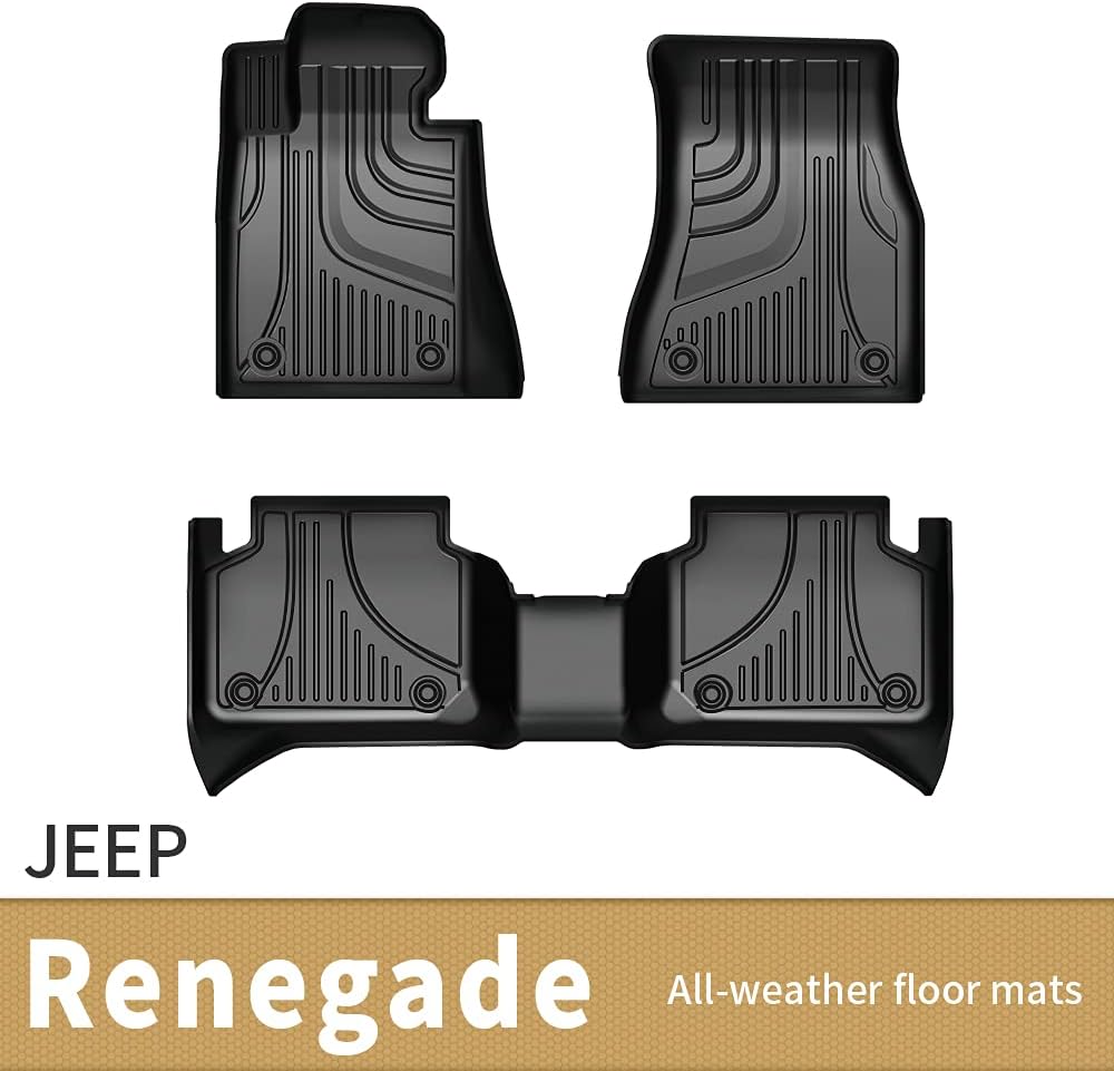 JXCRAFT Floor Mats Liners TPE All-Weather Guard Compatible for 2015-2021 Jeep Renegade, Heavy Duty 1st & 2nd Row Full Set Liners,black,FM-JE-003