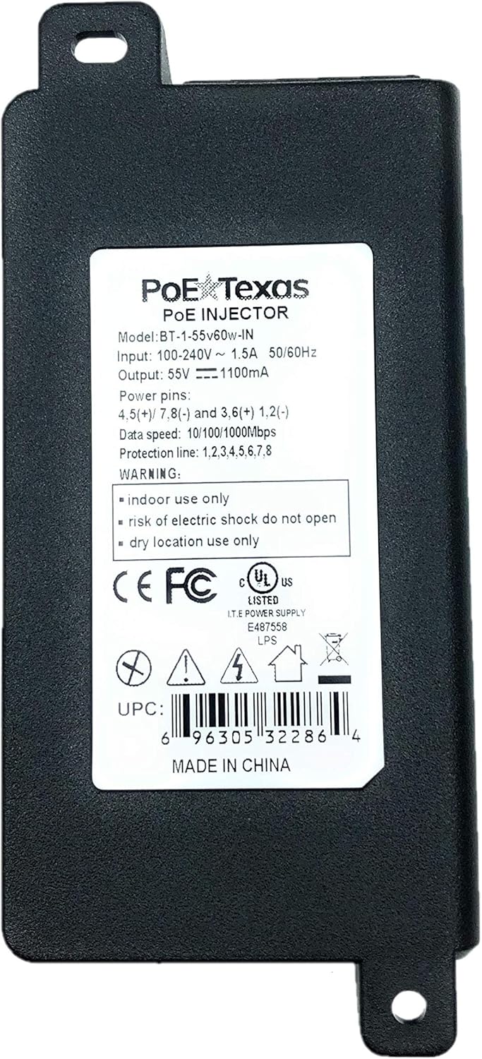 Gigabit IEEE 802.3bt (PoE++) Dual Signature Injector with 55 Volt 60 Watt Output (NO Surge Protection) Pack of 2