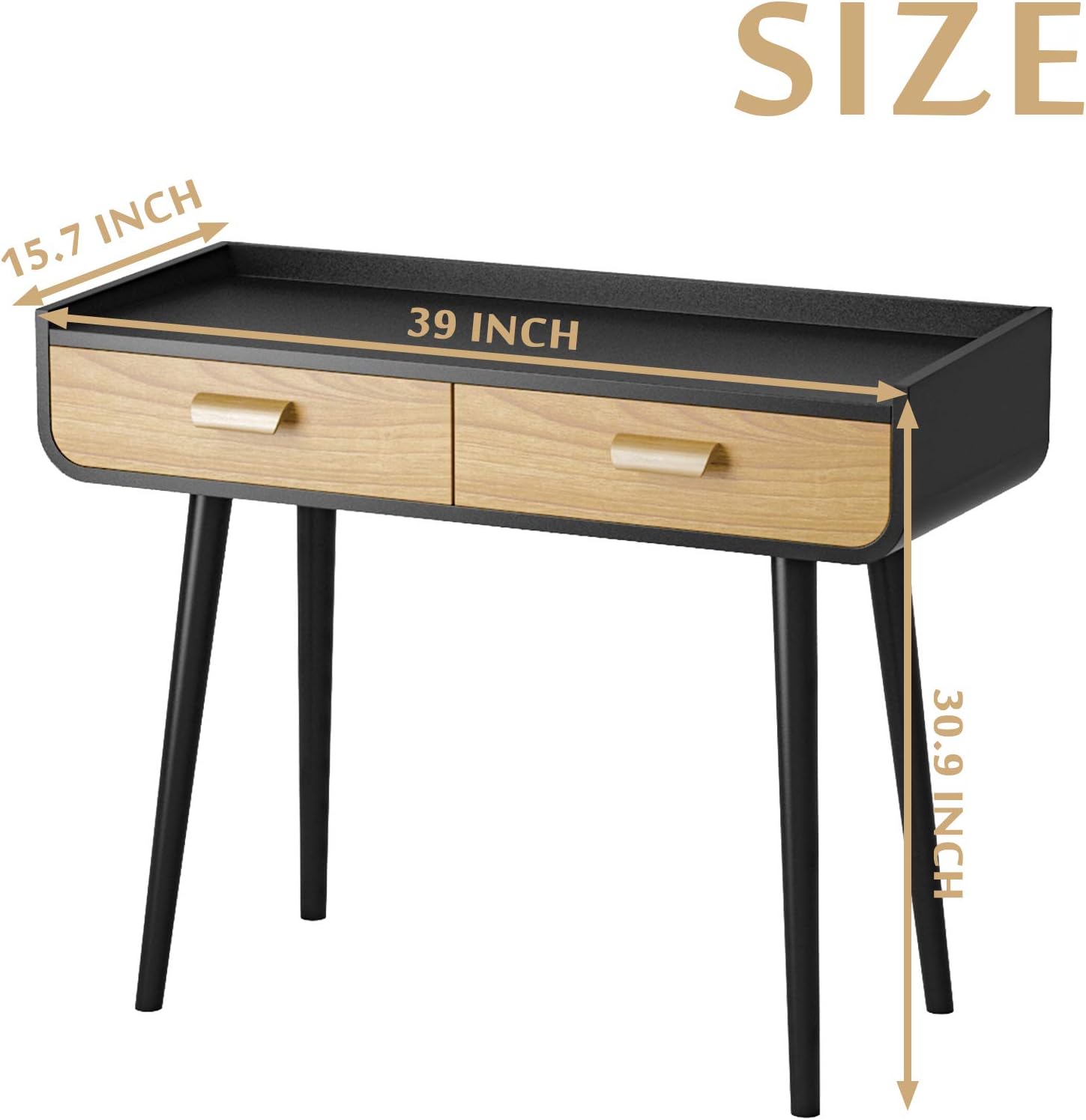 Stylish Home Office Desk with 2 Storage Drawer, Modern Simple Style Computer Desk for Home Office, Writing and Computer Games, Black