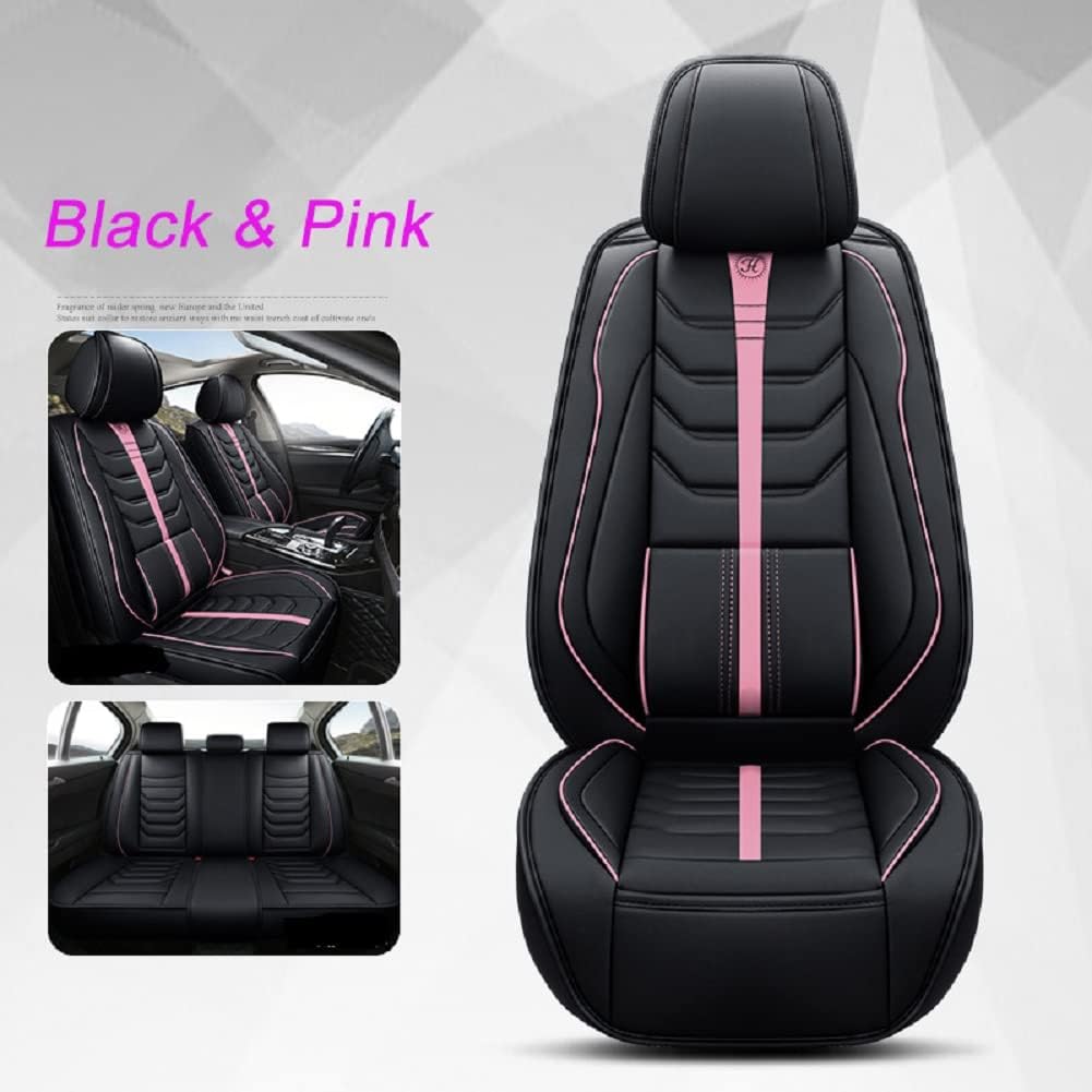 Yowzpe03 Car Seat Covers Full Set with Waterproof Leather, Automotive Vehicle Cushion Cover for Cars SUV Pick-up Truck Fit (Black & Orange)