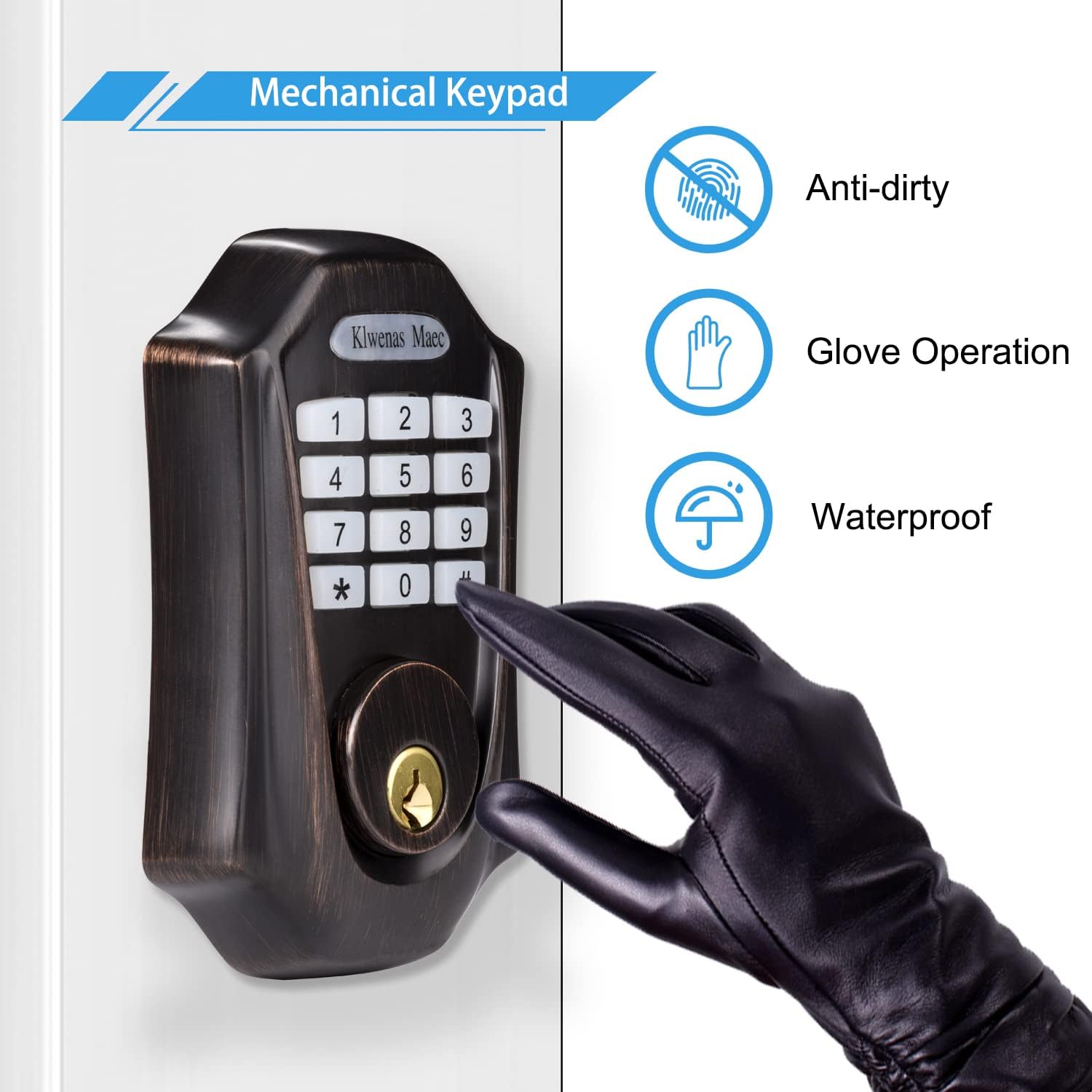 KlwenasMaec Smart Door Lock with Keypad, Keyless Entry Home with Your Smartphone, Bluetooth Front Door Locks, Easy Installation, IP65 Weatherproof, Black