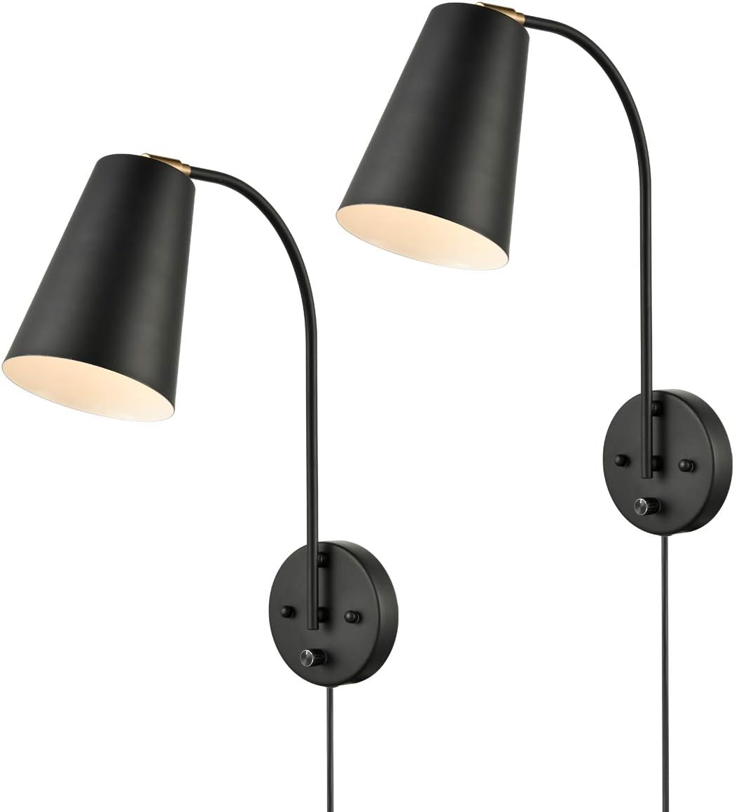 2-Pack Modern Plug in Wall Sconces Industrial Wall Lamps with Cord Swtich