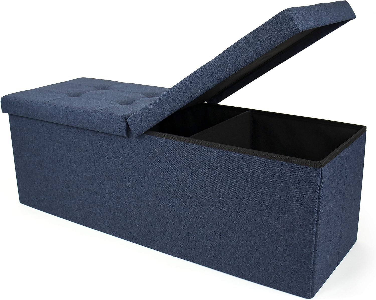 Humble Crew, Navy Folding Storage Ottoman Bench with Tufted Padded Flip Lid Pack of 2
