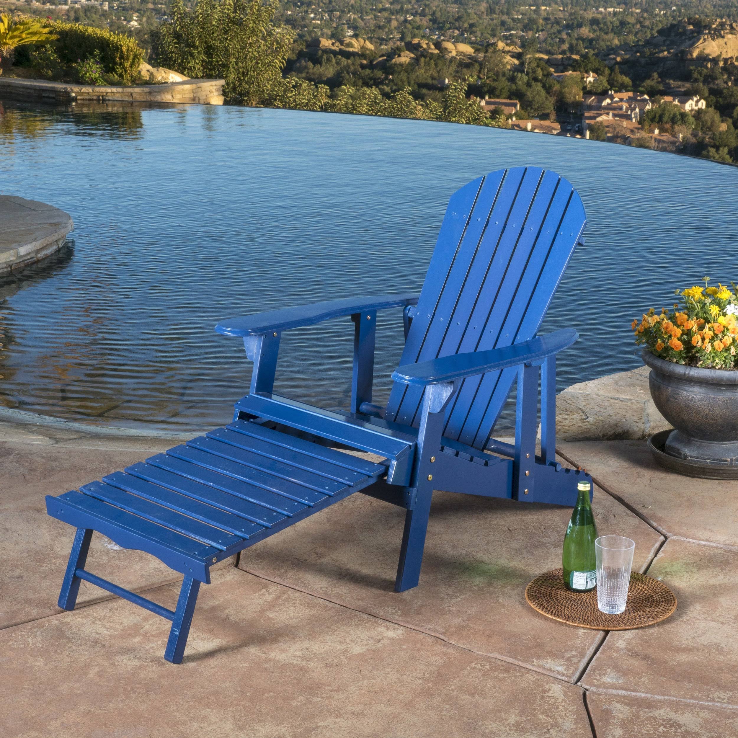 Christopher Knight Home Hayle Outdoor Reclining Wood Adirondack Chair with Footrest by, Blue