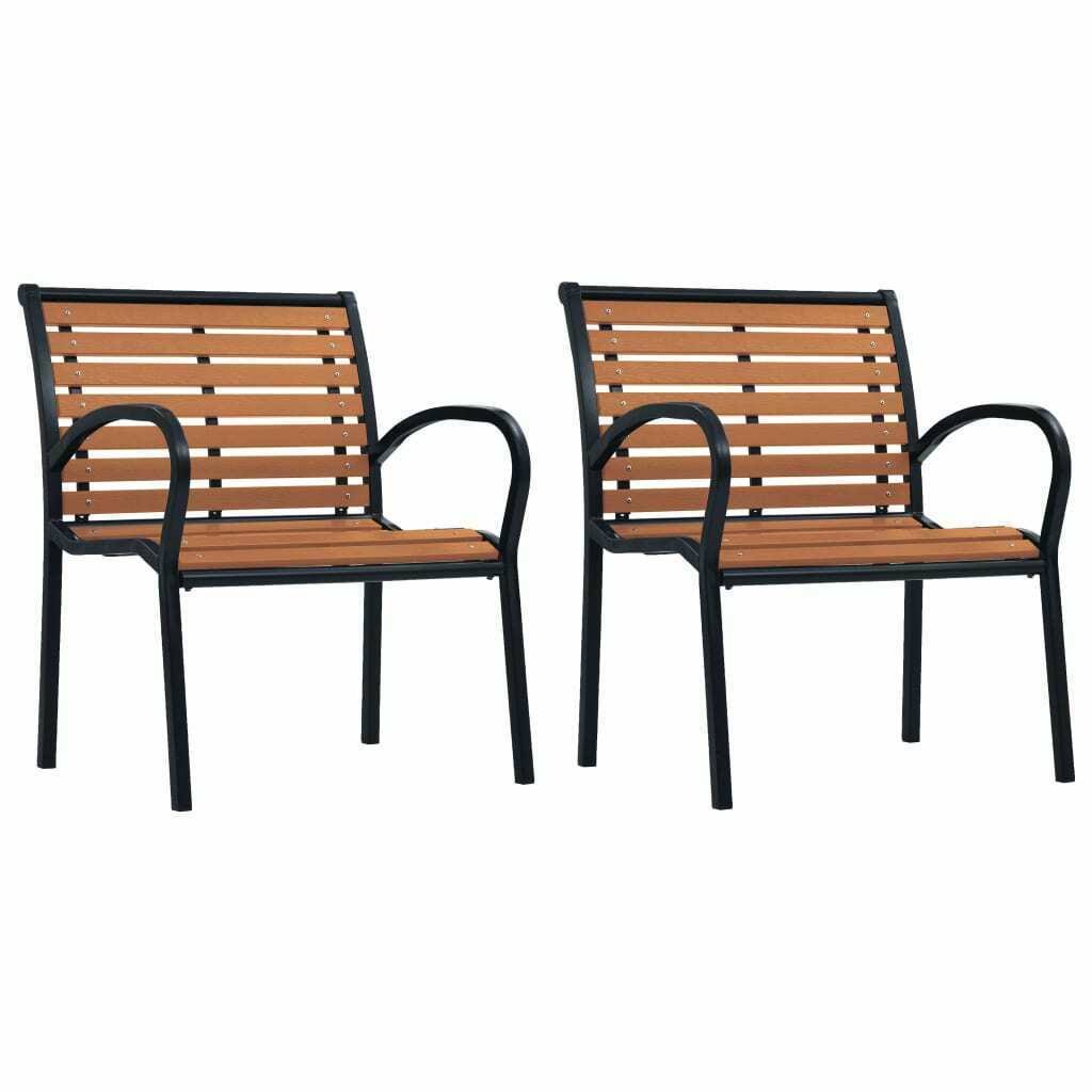 vidaXL Garden Chairs 2 Pcs Steel and WPC Black and Brown