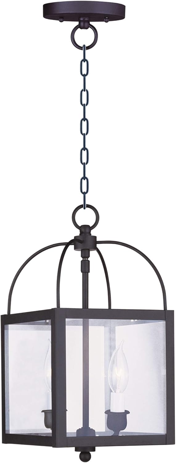 Livex Lighting 4041-04 Milford 2-Light Convertible Hanging Lantern/Ceiling Mount, Black