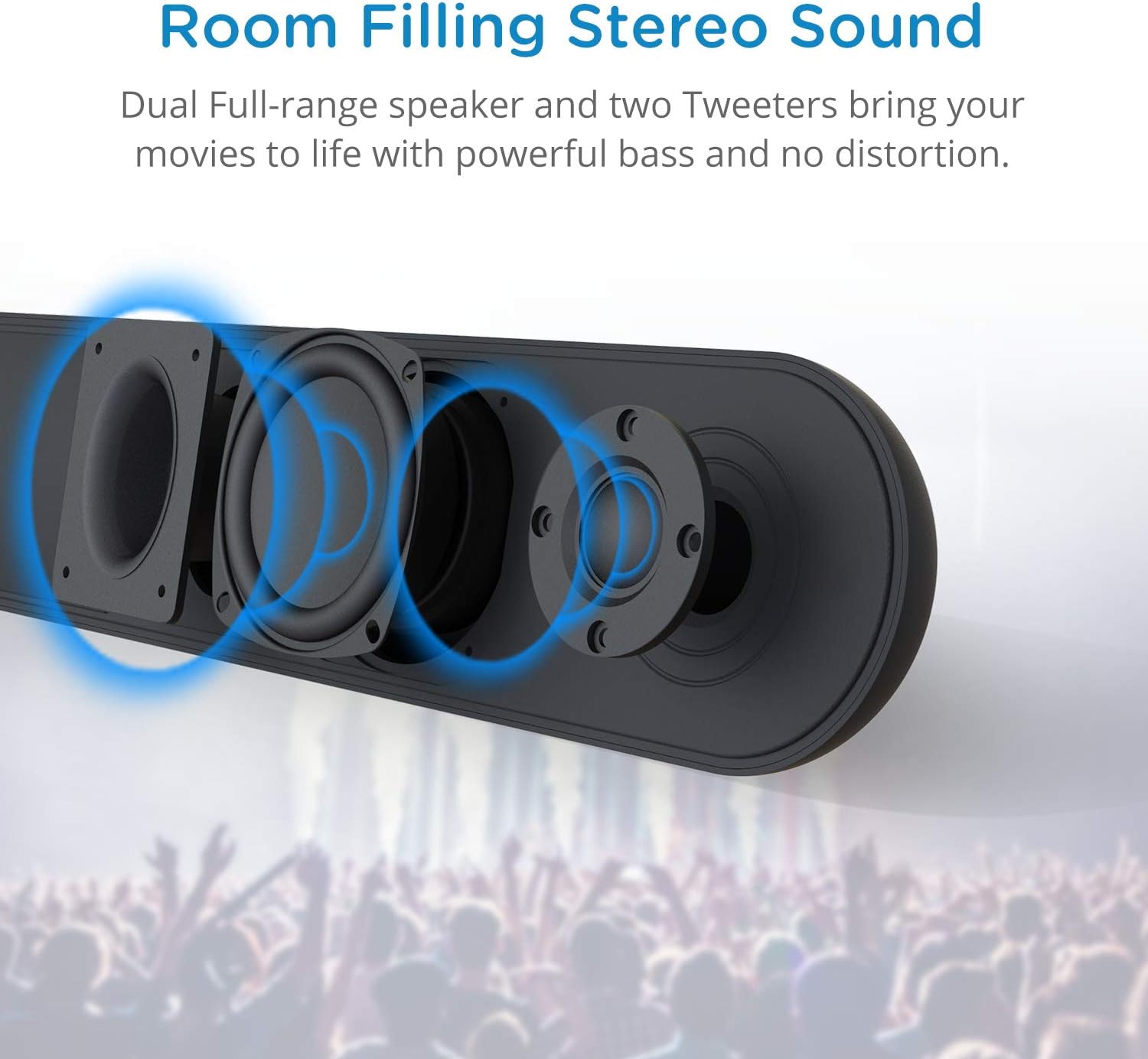 BESTISAN Soundbar, 80 Watts TV Sound Bar Home Theater Speaker with Dual Connection Way, Bluetooth 5.0, Movie/Music/Dialogue Audio Mode, Enhanced Bass Technology, Bass Adjustable, Wall Mountable Pack of 2