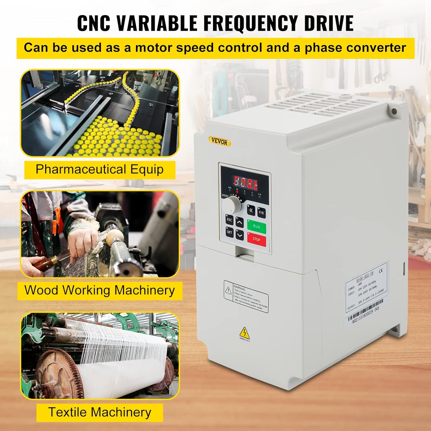 VEVOR VFD 4KW 220V 5.5HP, 1 or 3 Phase Input, 3 Phase Output Variable Frequency Drive, AC 17A 0~1000HZ CNC Motor Inverter Converter for Motor Speed (RS485)