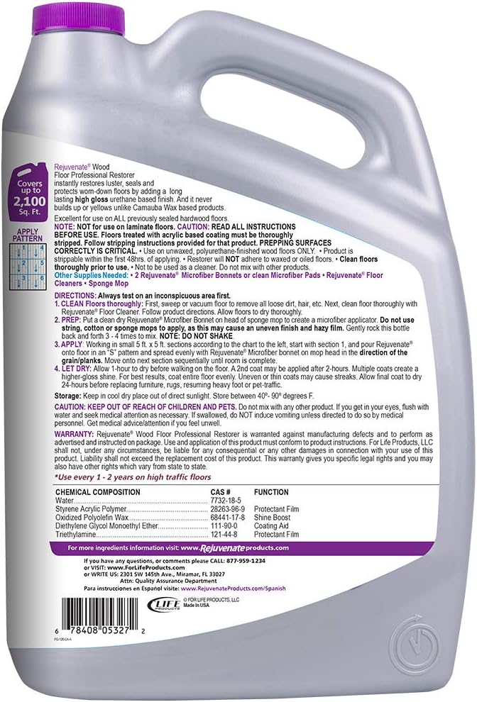 Rejuvenate Professional Wood Floor Restorer and Polish with Durable Finish Easy Mop On Application High Gloss Finish 128oz Pack of 2