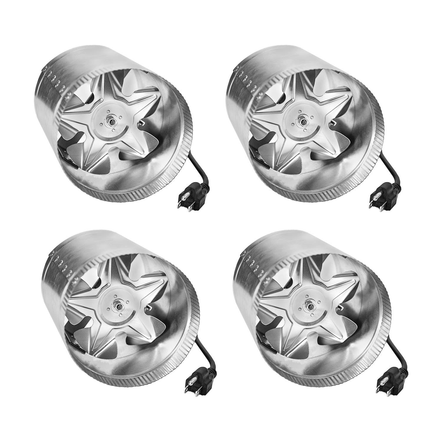 iPower GLFANXBOOSTER8X4 4-Pack 8 inch 420 CFM Booster Fan Inline Duct Vent Blower for HVAC Exhaust and Intake 5.5& Grounded Powe