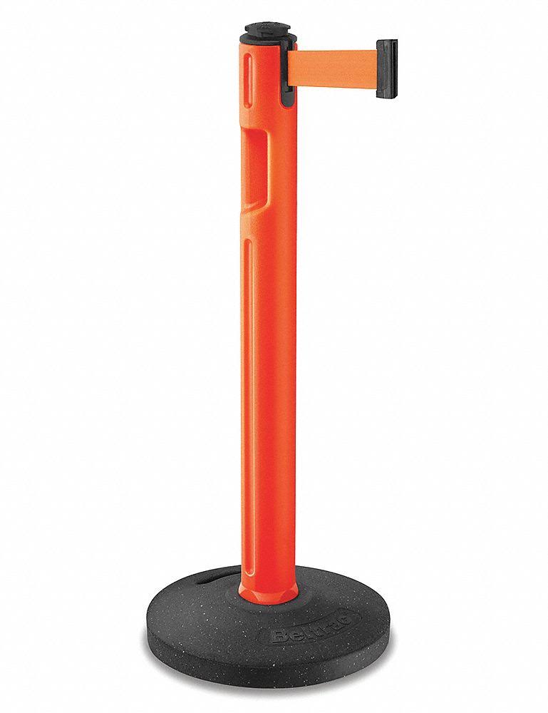 Lavi Industries 80-5000R-OR-OR Plastic Post Tempest Outdoor Stanchion with 12 ft. Orange Retractable Barrier, Orange Belt