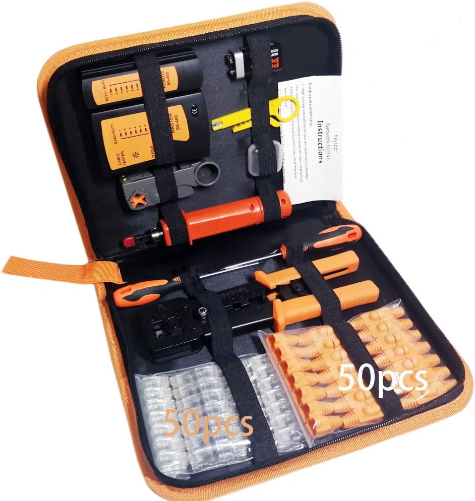 Professional 13 in 1 Network Computer Maintenance Repair Kit，ethernet crimper kit - RJ45 Crimp Tool&ensp;, RJ45 Network Cable Tester, 50 Pack Pass Through&nbsp;Connectors,Network Wire Stripper，Punchdown Tools