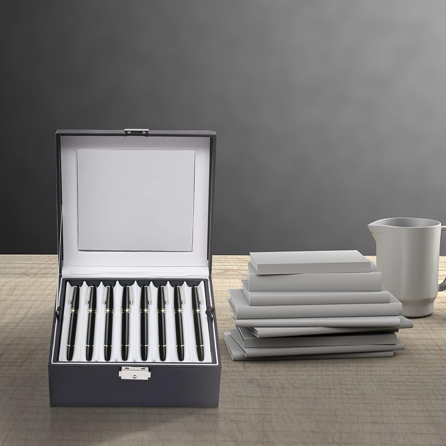 LOYALHEARTDY 16 Slots Leather Pen Display Box Pen Collector Case with Transparent Window Pack of 2